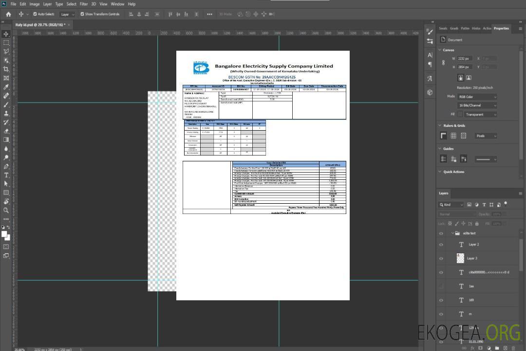 INDE Modèle Word et PDF de facture de services publics d'entreprise BESCOM-các trang đã xóa template
